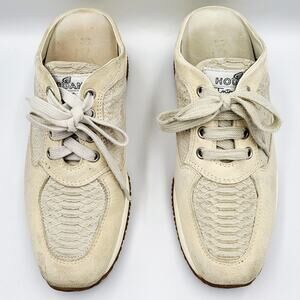 Hogan Interactive Off White Suede Snakeskin Slip On Sneakers Made in Italy Sz 36